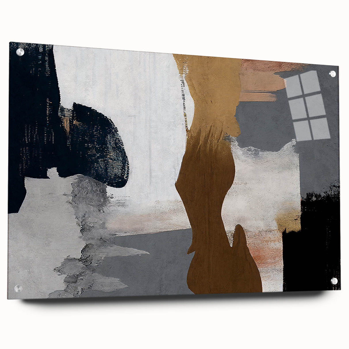 Abstract wall art print showcasing vibrant strokes and lines in a modern design, displayed with acrylic glass and pins, perfect for contemporary decor.