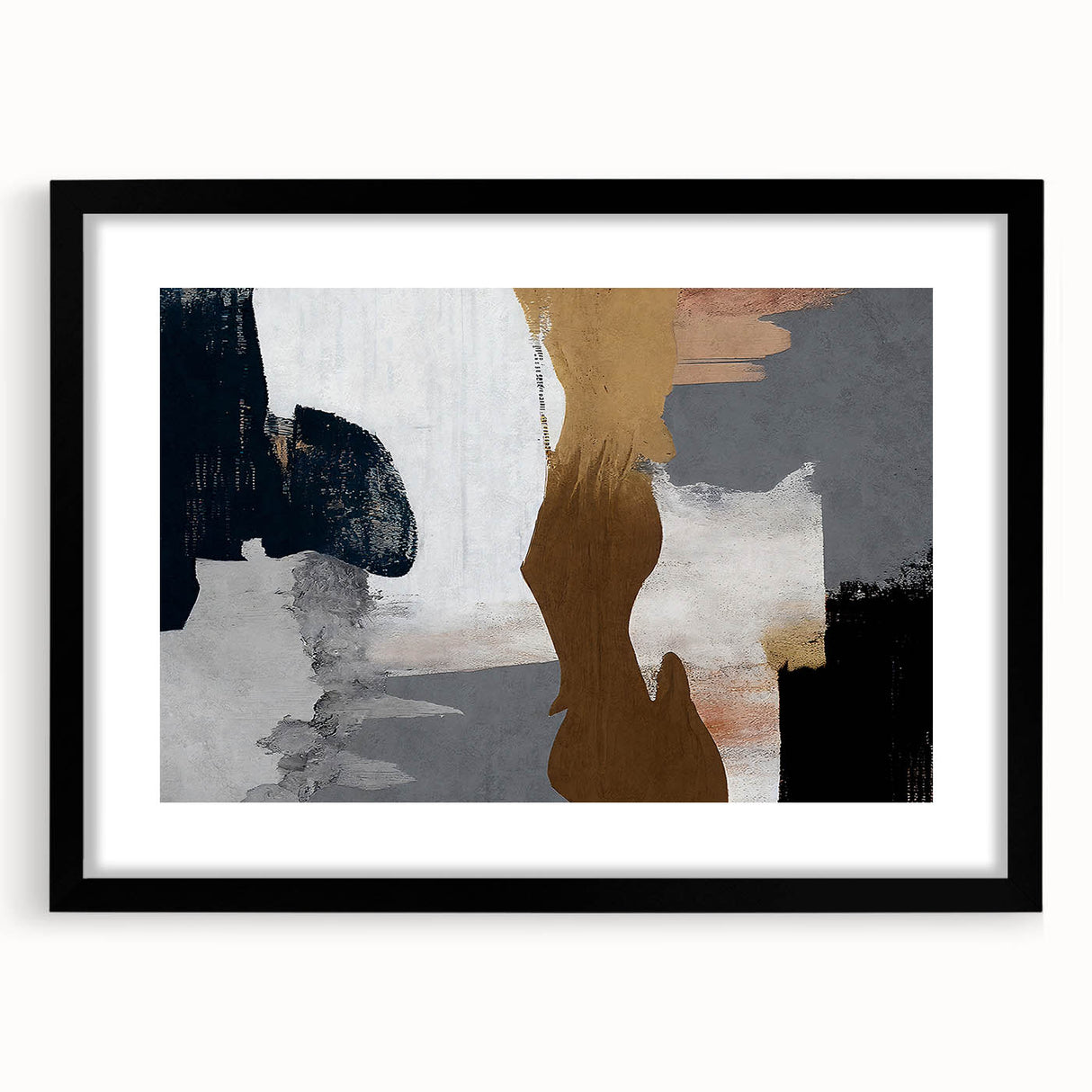 Abstract strokes and lines design framed wall art with a black mat, showcasing modern artistic expression in a minimalist style, perfect for contemporary decor.