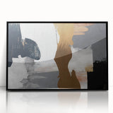 Framed wall art featuring an abstract design with bold strokes and lines in black, showcasing a modern aesthetic ideal for contemporary decor.