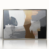 Framed wall art showcasing an abstract design of strokes and lines in silver and gray, adding a modern touch to home decor. Perfect for contemporary interiors.