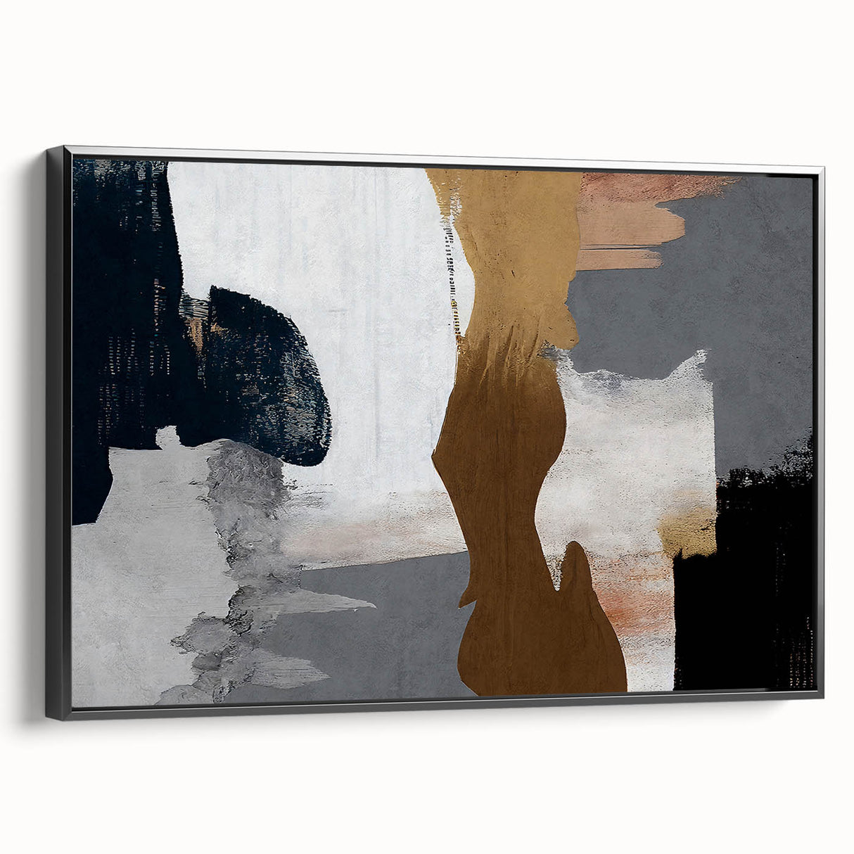 Framed canvas wall art featuring an abstract design of colorful strokes and lines on a black background, showcasing modern artistic flair and sophistication.