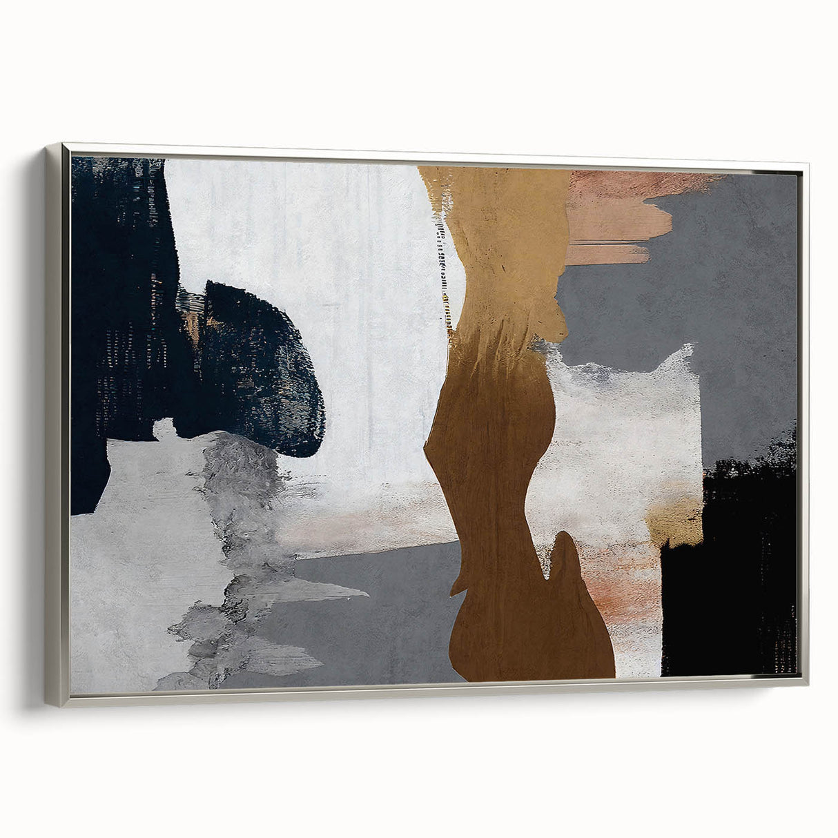 Framed canvas wall art showcasing an abstract design of colorful strokes and lines in a silver frame, adding a modern touch to any decor. Perfect for enhancing living spaces, this piece brings vibrant energy and artistic flair.