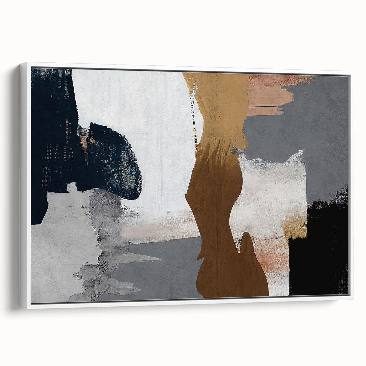 Framed canvas wall art showcasing an abstract design of colorful strokes and lines on a white background, adding a modern touch to any decor.