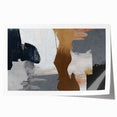 Abstract wall art print featuring vibrant strokes and lines in shades of blue, pink, and gold, ideal for modern decor. This design adds a contemporary touch to any space.