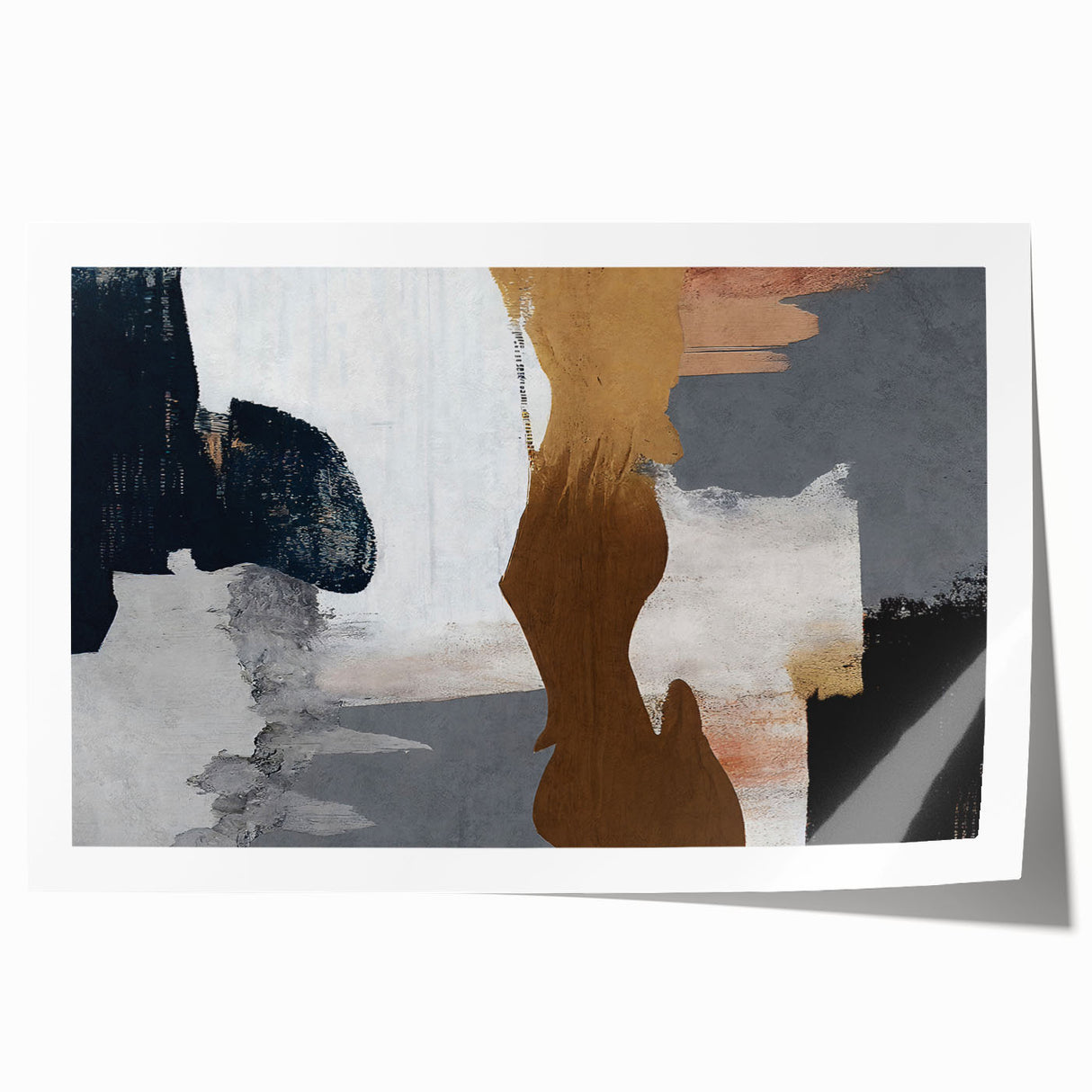 Abstract wall art print featuring vibrant strokes and lines in shades of blue, pink, and gold, ideal for modern decor. This design adds a contemporary touch to any space.