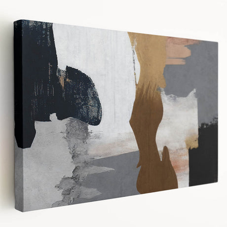 Abstract wall art featuring vibrant strokes and lines in shades of blue, gold, and white, displayed in a side view on a stretched canvas, perfect for modern decor.