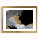 Abstract wall art featuring dynamic strokes and lines in muted tones, framed with a gold mat, showcasing a modern aesthetic perfect for contemporary decor.