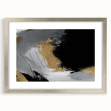 Abstract wall art print featuring dynamic strokes and lines in a modern design, framed with a sleek silver mat. Ideal for contemporary home decor.