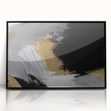 Framed abstract wall art featuring dynamic strokes and lines in black, perfect for modern decor. This acrylic piece adds a bold touch to any interior space.