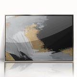 Framed wall art featuring an abstract design of colorful strokes and lines on acrylic, showcasing a modern aesthetic with a sleek silver frame, perfect for contemporary decor.