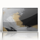 Framed wall art showcasing an abstract design of colorful strokes and lines in a modern aesthetic, featuring a white frame that enhances its vibrant colors. Ideal for contemporary home decor.