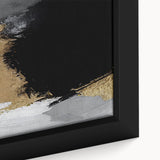 Close-up of an abstract strokes and lines design on framed canvas wall art, showcasing vibrant colors and intricate details that enhance modern decor aesthetics.