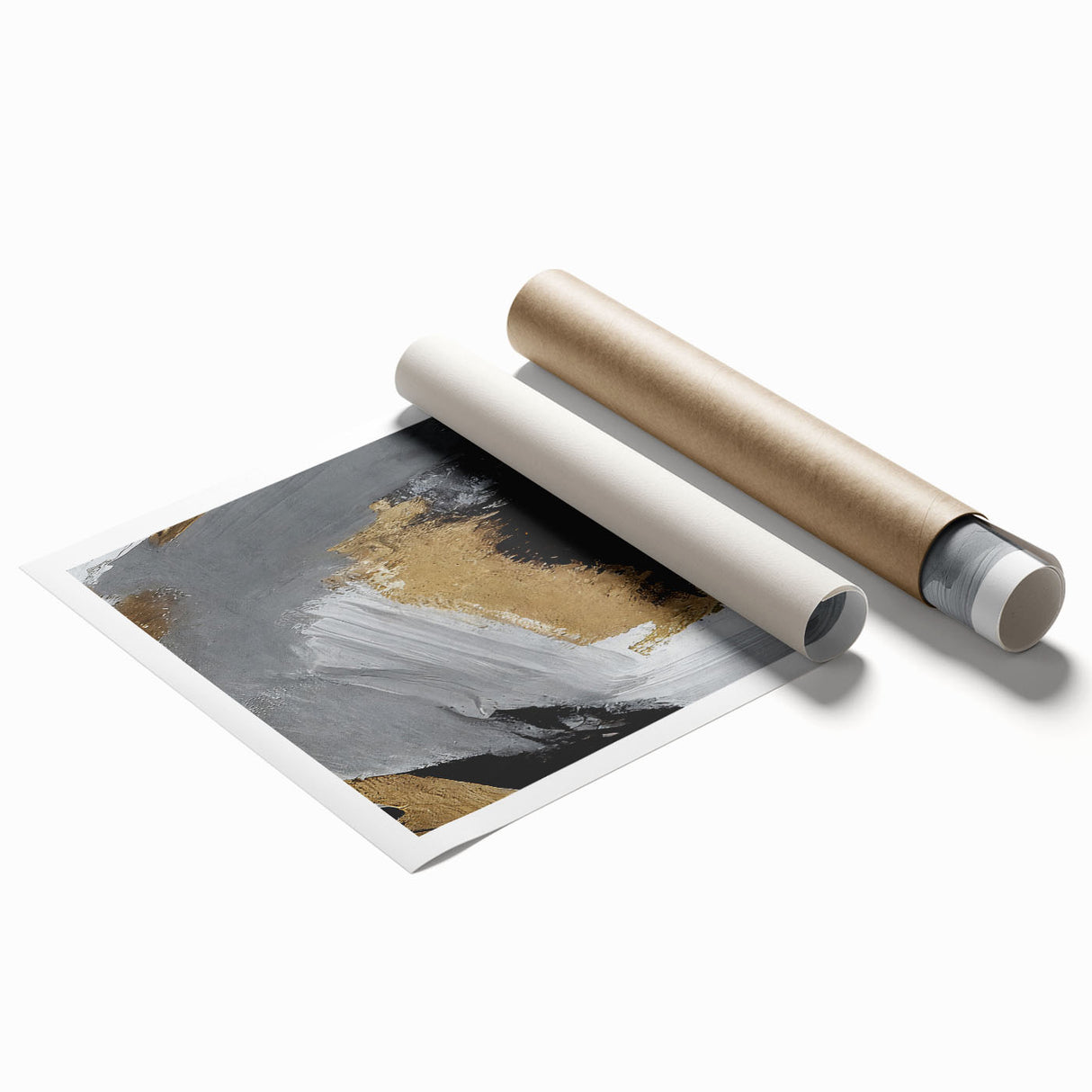Abstract strokes and lines design in vibrant colors on a rolled print, ideal for modern home decor. Perfect for adding a contemporary touch to any space.