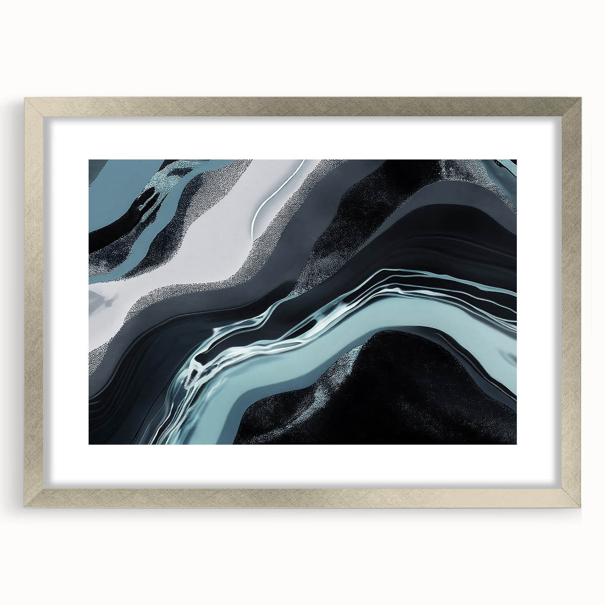 Abstract strokes and lines design wall art in a sleek silver frame with a white mat, showcasing modern artistic style perfect for contemporary decor.