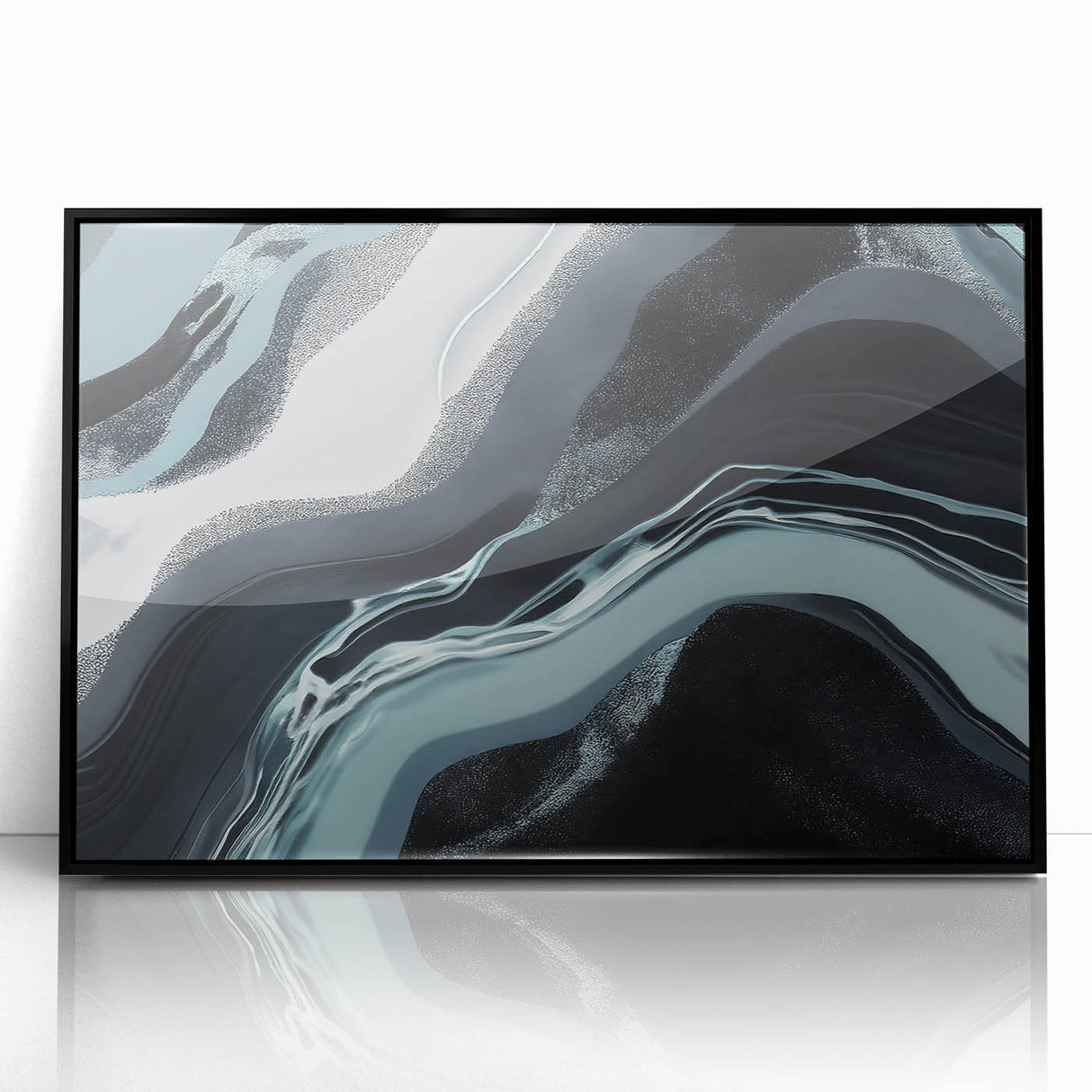 Framed black acrylic wall art featuring an abstract design of colorful strokes and lines, ideal for modern interior decor, enhancing artistic ambiance in any space.