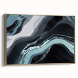 Framed canvas wall art featuring a modern abstract design with gold strokes and lines, showcasing a sophisticated side view that enhances any contemporary decor. Ideal for adding a touch of elegance to living spaces or offices.