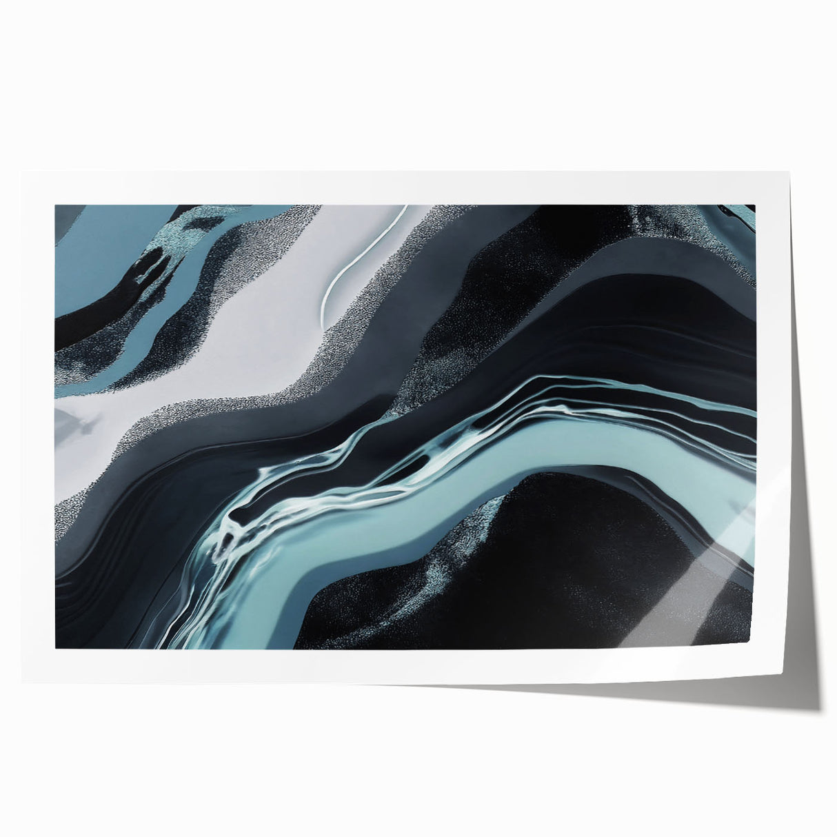 Abstract wall art print featuring vibrant strokes and lines in shades of blue, orange, and yellow, showcasing modern artistic design ideal for contemporary interiors.