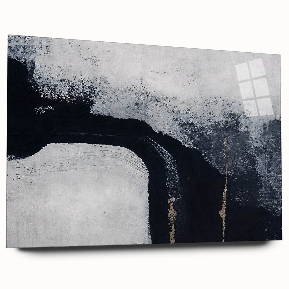 Abstract wall art featuring dynamic strokes and lines in a vibrant color palette, displayed in a sleek acrylic glass frame, showcasing a modern aesthetic perfect for contemporary interiors.