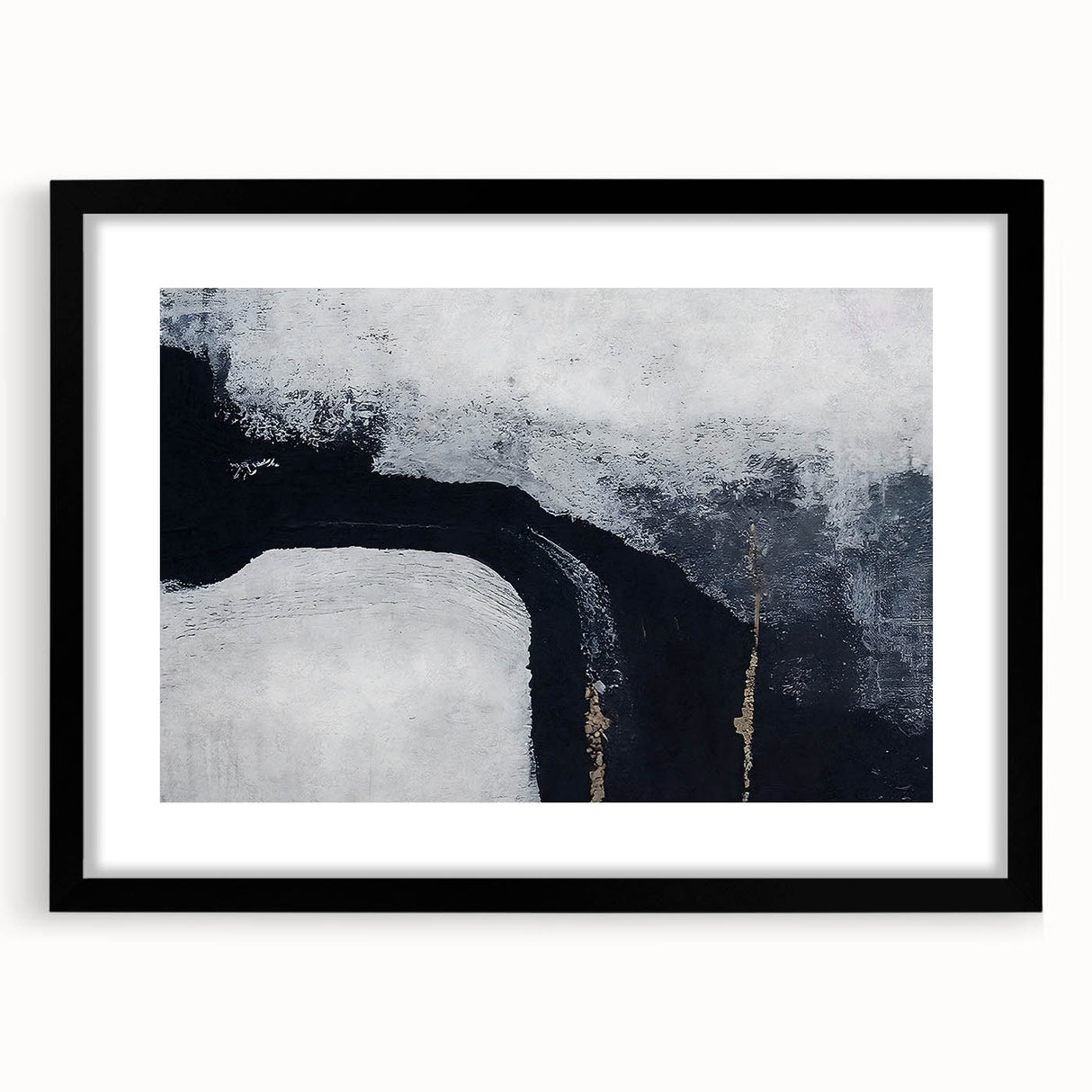 Abstract wall art design featuring a collection of vibrant strokes and lines in a black frame with a mat, perfect for modern home decor. The artwork adds a contemporary touch to any living space, showcasing a blend of colors and dynamic patterns that enhance visual interest.