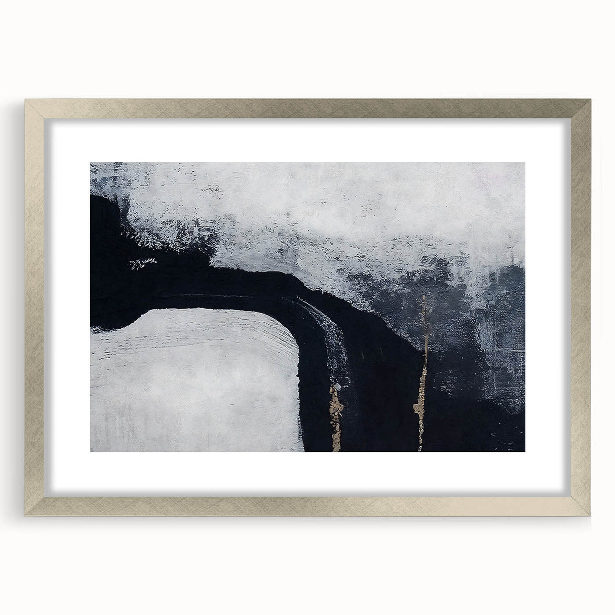 Abstract wall art featuring dynamic strokes and lines in a silver frame, creating a modern aesthetic. Ideal for contemporary home decor, gallery walls, and stylish interiors.