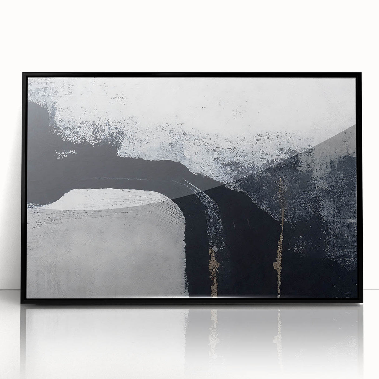 Framed wall art featuring an abstract design of colorful strokes and lines, showcasing a modern aesthetic with black framing, perfect for contemporary home decor.