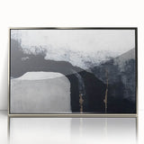 Framed abstract wall art featuring silver strokes and lines, designed to enhance modern decor. Perfect for elegant living spaces or offices, adding a touch of sophistication.