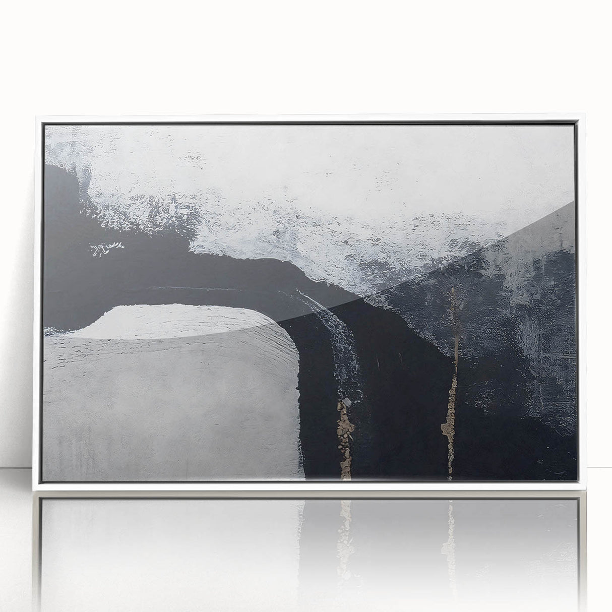 Framed wall art showcasing abstract strokes and lines in a modern design with a white frame, ideal for contemporary home decor and artistic interiors.