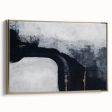 Framed canvas wall art showcasing an abstract design of gold strokes and lines, elegantly displayed from a side view, perfect for modern home decor.
