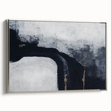 Framed canvas artwork showcasing an abstract design of colorful strokes and lines, featuring a sleek silver frame, perfect for modern home decor.