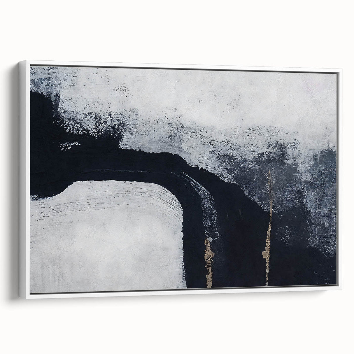 Framed canvas wall art featuring an abstract design of colorful strokes and lines against a white background, showcasing modern artistic flair and elegance.
