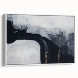 Framed canvas wall art featuring an abstract design of colorful strokes and lines against a white background, showcasing modern artistic flair and elegance.