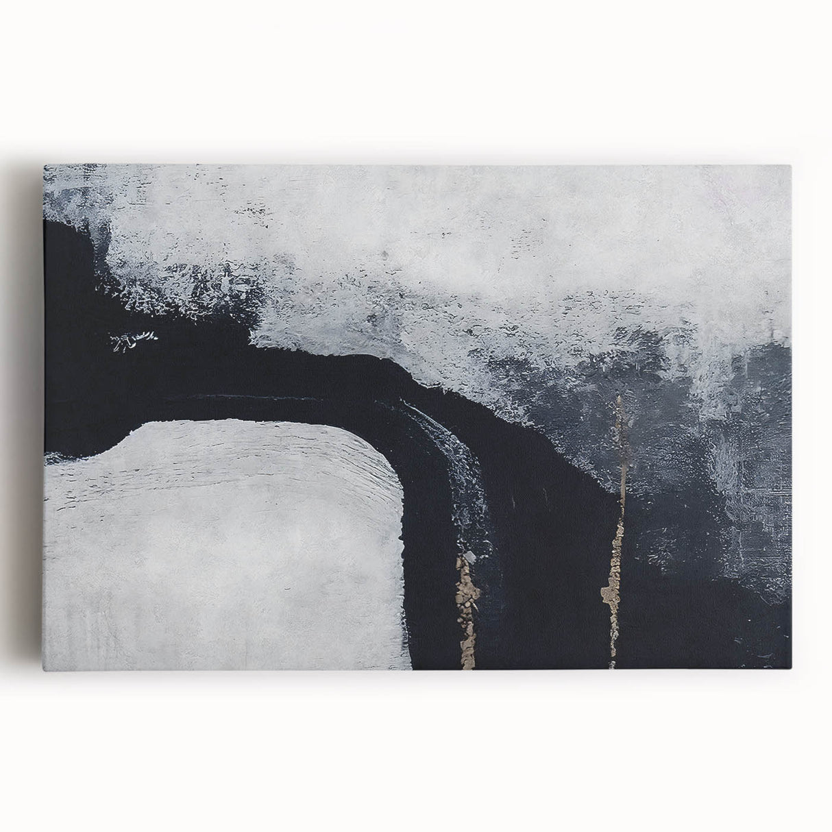 Abstract wall art featuring dynamic strokes and lines in a vibrant color palette of blues, greens, and yellows, displayed on stretched canvas for modern decor.