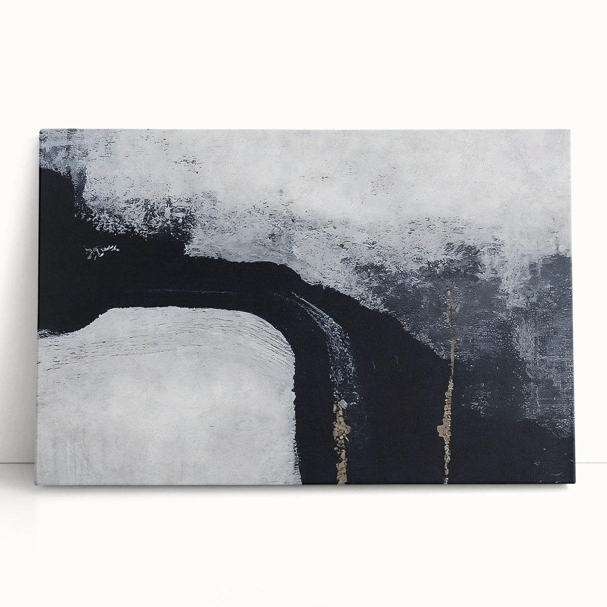 Abstract wall art featuring vibrant strokes and lines in bold colors, presented on stretched canvas, leaning against a neutral backdrop for a modern aesthetic.