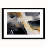 Abstract wall art featuring colorful strokes and lines in vibrant hues, framed in black with a mat, ideal for modern home decor aesthetics.