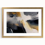 Abstract strokes and lines design wall art, framed with a gold mat, showcasing a modern aesthetic. Perfect for contemporary home decor, adding elegance and style.