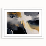 Abstract wall art featuring colorful strokes and lines, framed with a white mat, showcasing a contemporary design ideal for modern home decor.