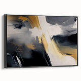 Framed canvas wall art showcasing an abstract design of colorful strokes and lines, presented in a sleek black frame, ideal for modern decor.
