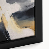 Close-up of framed canvas wall art featuring an abstract design of colorful strokes and lines, adding a modern touch to home decor, perfect for art enthusiasts.