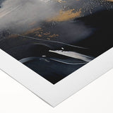 Abstract wall art featuring vibrant strokes and lines in blue, orange, and yellow colors, ideal for modern home decor. The rolled canvas design is perfect for stylish interior design and adds a contemporary touch to living spaces.