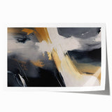 Abstract wall art print showcasing vibrant strokes and lines in shades of blue, orange, and yellow, ideal for modern interior decor. The design adds a contemporary touch to any space, enhancing the aesthetic appeal with its dynamic composition and color contrast.