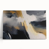 Abstract strokes and lines in vibrant colors create a modern wall art design on stretched canvas, ideal for contemporary home decor. The artwork leans against a neutral background, showcasing its artistic flair and versatility, perfect for enhancing any living space or office.