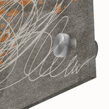 Abstract wall art design featuring vibrant strokes and lines in shades of blue, orange, and yellow, beautifully displayed on acrylic glass for a modern aesthetic. This close-up showcases the intricate details and textures, perfect for contemporary home decor.