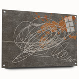 Abstract wall art design showcasing vibrant strokes and lines in bold colors, set in a sleek acrylic frame with visible mounting pins, perfect for modern decor.