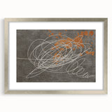Abstract wall art featuring dynamic strokes and lines in a neutral color palette, framed with a silver mat, perfect for modern home decor. This unique piece adds a contemporary touch to any living space.