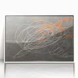 Framed wall art featuring an abstract design of colorful strokes and lines in vibrant hues, set against a sleek white background, ideal for modern decor.