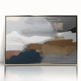 Framed wall art featuring an abstract design of colorful strokes and lines in a modern aesthetic, set in a sleek silver frame, perfect for contemporary home decor.