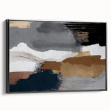 Framed canvas wall art featuring an abstract design of colorful strokes and lines, presented in a sleek black frame, ideal for modern home decor.