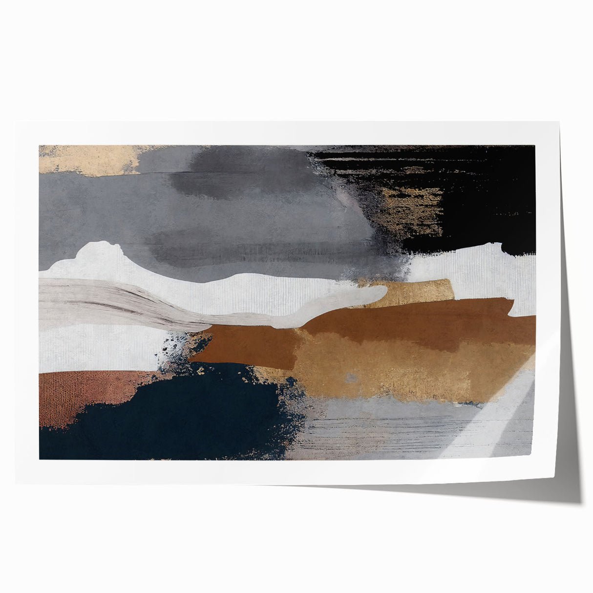Abstract wall art print showcasing vibrant strokes and lines in shades of blue, orange, and yellow, perfect for modern home decor. Ideal for adding a pop of color to any room.