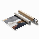 Abstract wall art print showcasing vibrant strokes and lines in shades of blue, orange, and yellow, ideal for modern home decor. Perfect for creating a lively atmosphere in any room.