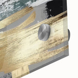 Close-up of abstract strokes and lines design wall art, showcasing vibrant colors and fluid shapes on acrylic glass, perfect for modern home decor.